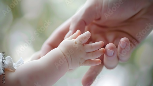 Hand Holding a Baby's Hand: A gentle adult hand holding a baby's tiny hand, symbolizing care and protection. 
