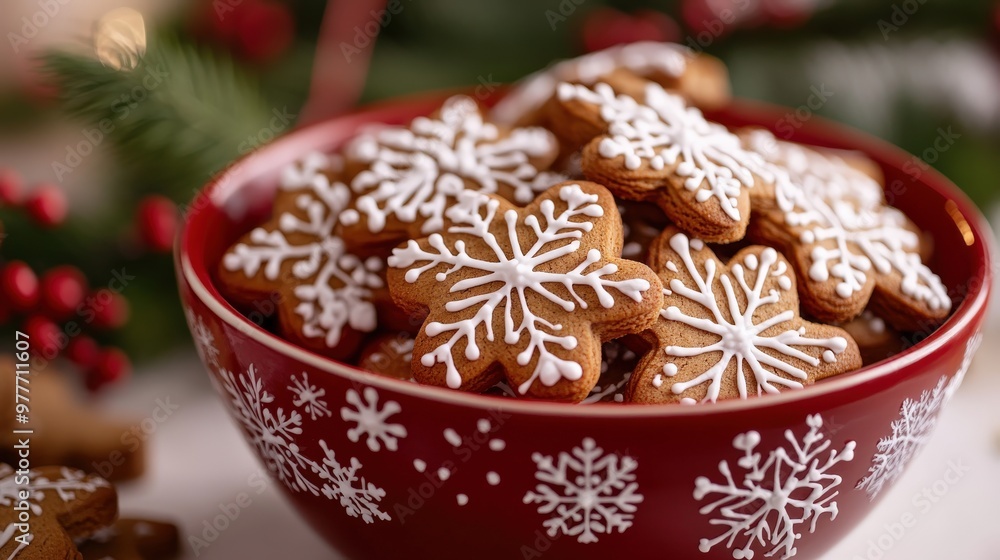 Fototapeta premium Holiday gingerbread cookies in a festive red and white jar