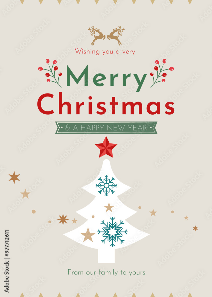 Christmas card with Christmas tree design and reindeer silhouette. All in separate layers. Vector. Christmas card with Christmas tree design and reindeer silhouette. All in separate layers. Vector.