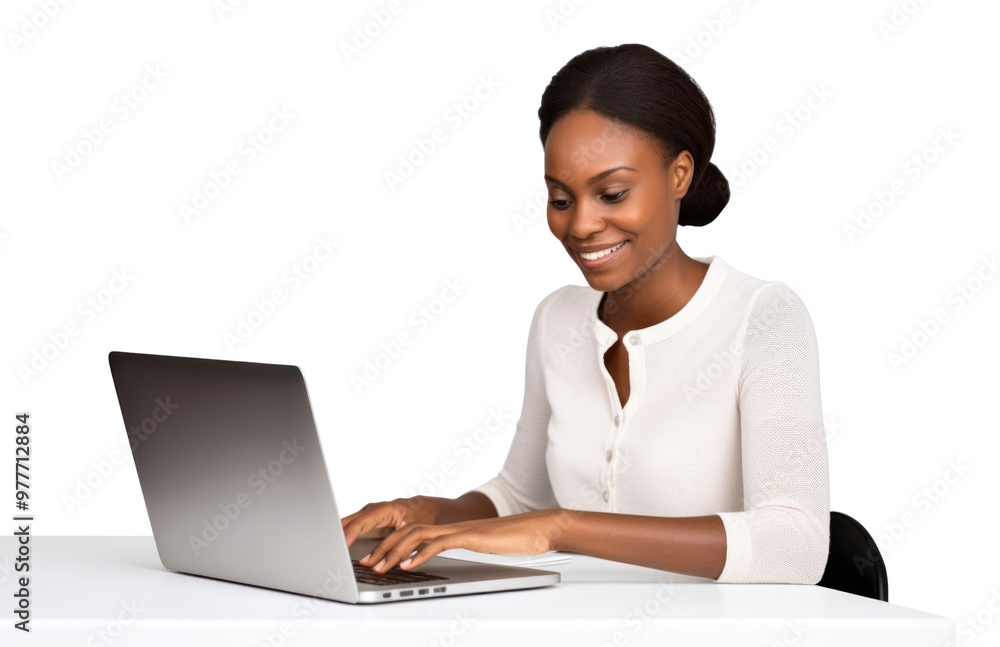 African American woman computer sitting working. African American woman computer sitting working.