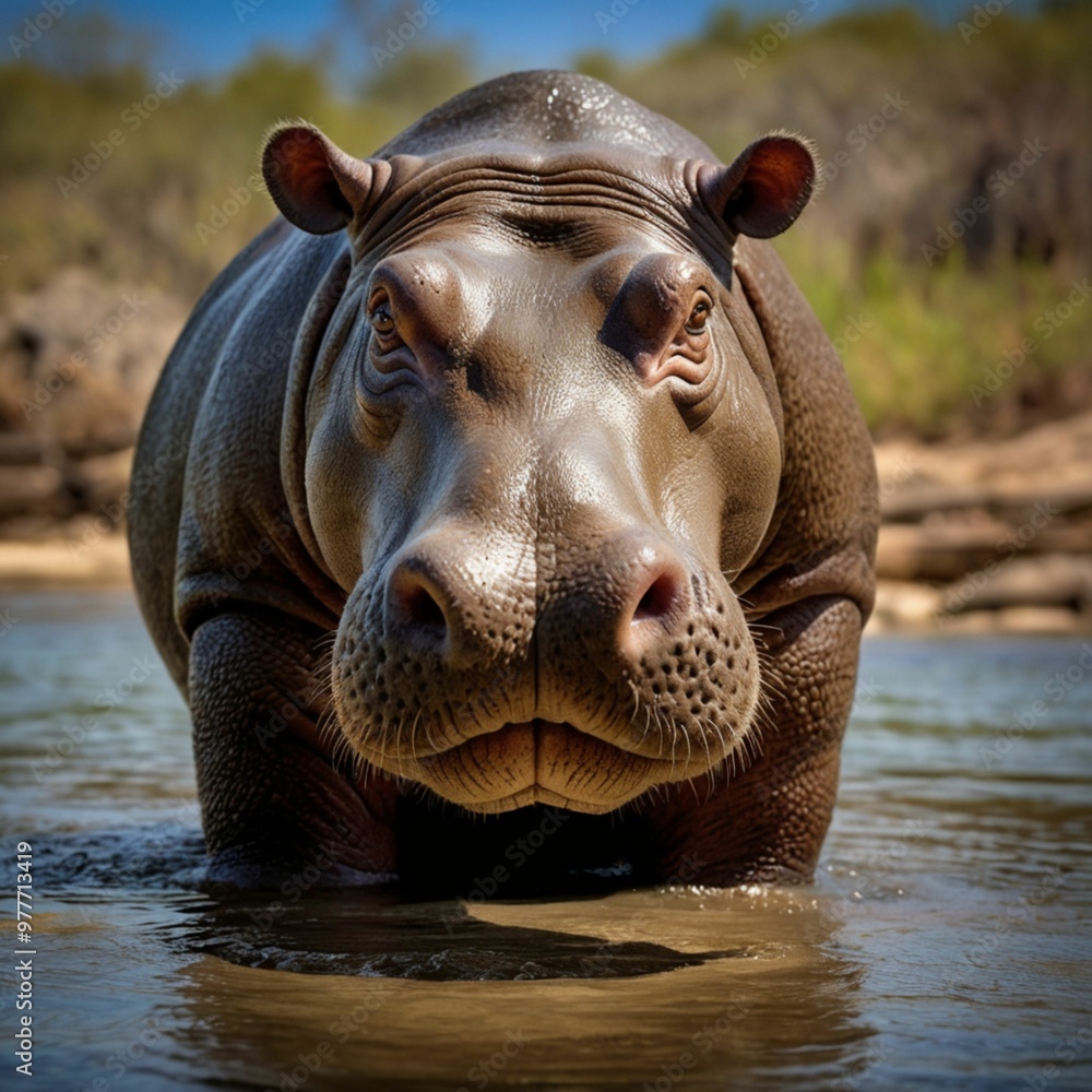 Fototapeta premium Beautiful Realistic Close Up Hippopotamus Head