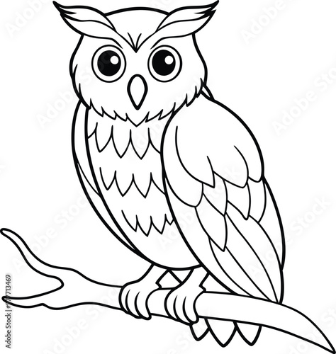 Owl bird line art vector illustration featuring a cute owlet character ideal for fun coloring pages and owl logo designs