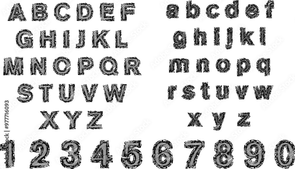 Fototapeta premium Rough Regular Font with rough edges, scribble fill, and editable colors