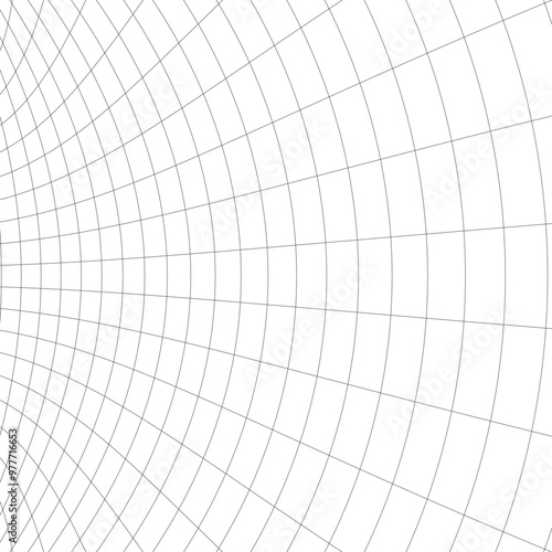 Vector illustration of lines intersecting each other in curved three dimensional grid-like pattern. Blueprint for plans, layouts, or decorative elements in design and architecture. Geometric backgroun