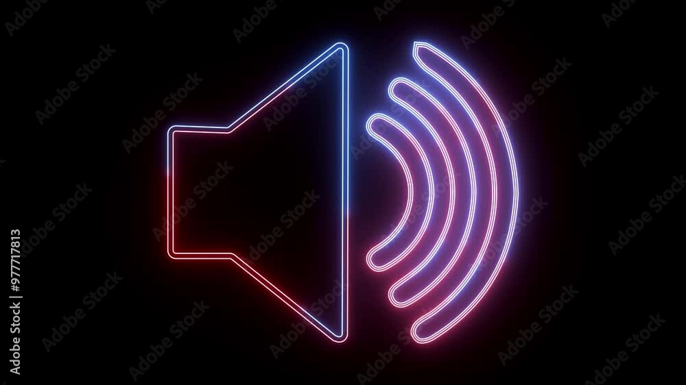 Glowing neon sound icon audio music speaker animation on black background. Volume with sound wave animated sign Glowing neon sound icon audio music speaker animation on black background. Volume with sound wave animated sign