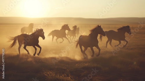 wild horses running freely across an open field