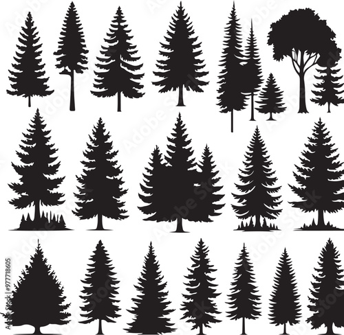 Tree and forest silhouettes - Vector illustration collection of trees,generative ai
