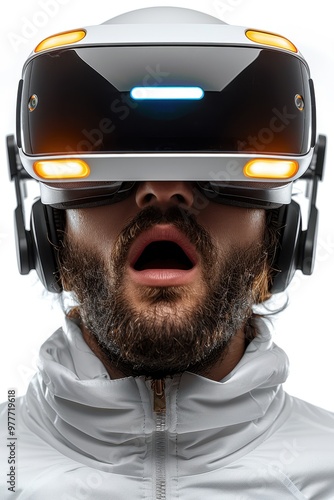 A stylish young man wearing virtual reality glasses. A man wearing virtual reality glasses photo