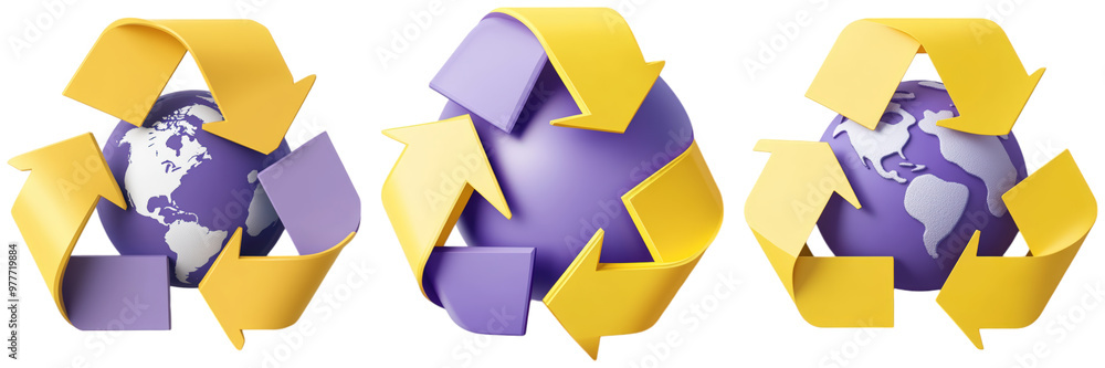 Collection Of Recycling Symbols Featuring Earth To Promote Global Sustainability And Environmental Responsibility, Isolated On Transparent Png Background. Generative Ai Collection Of Recycling Symbols Featuring Earth To Promote Global Sustainability And Environmental Responsibility, Isolated On Transparent Png Background. Generative Ai