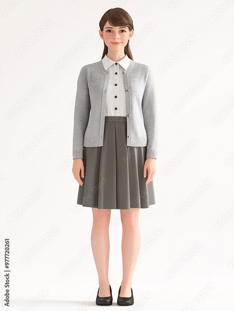 Business Woman in Grey Cardigan and Skirt Business Woman in Grey Cardigan and Skirt