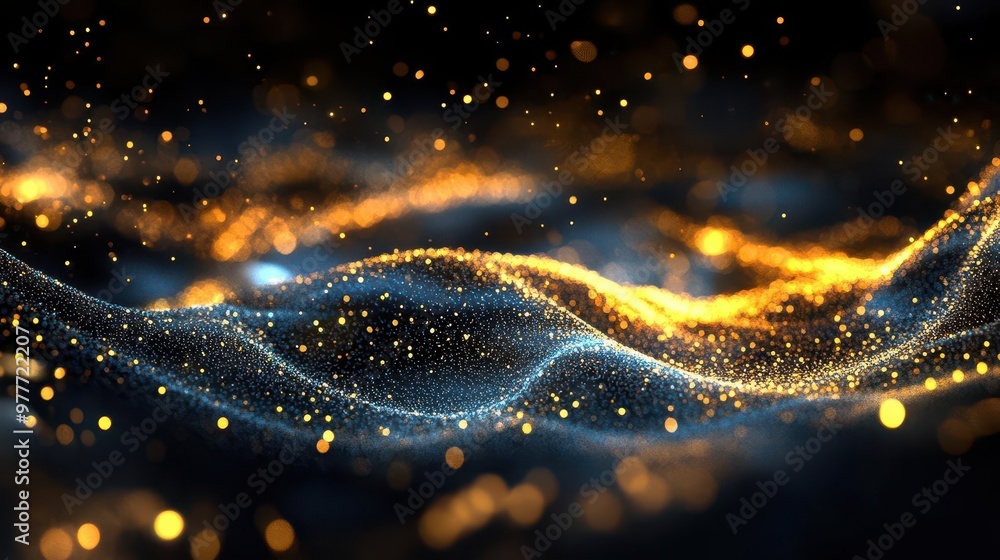 abstract background with glittering blue and gold lights on black digital art abstract background with glittering blue and gold lights on black digital art