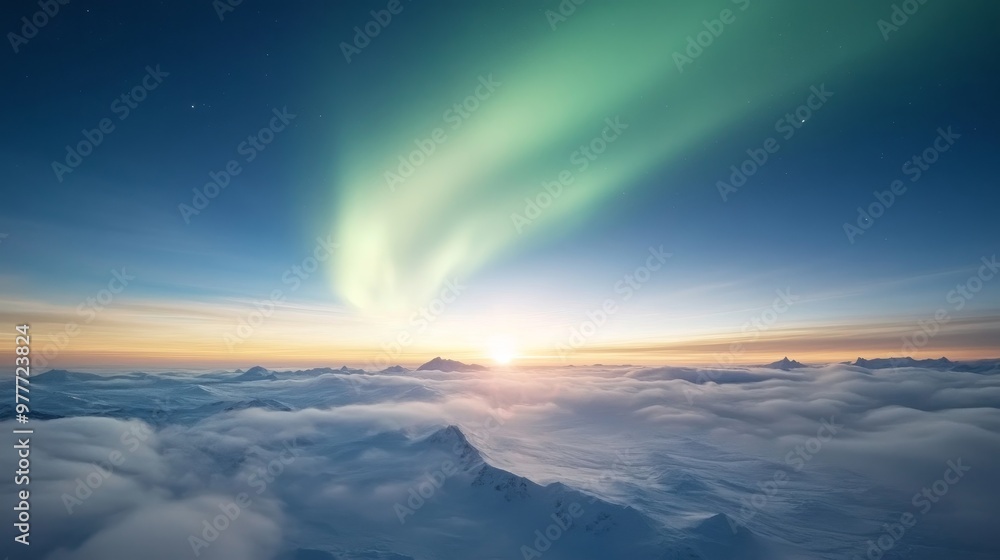 South Pole, aurora bright hues, peaceful polar night. South Pole, aurora bright hues, peaceful polar night.