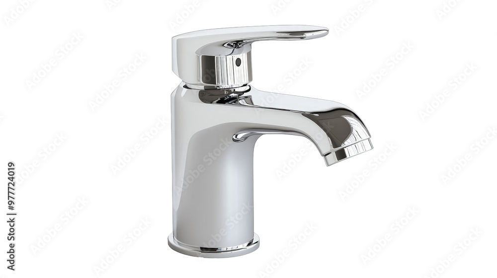 A sleek, modern chrome bathroom faucet with a single lever handle, designed for contemporary washbasins, sits against a clean, white background. A sleek, modern chrome bathroom faucet with a single lever handle, designed for contemporary washbasins, sits against a clean, white background.