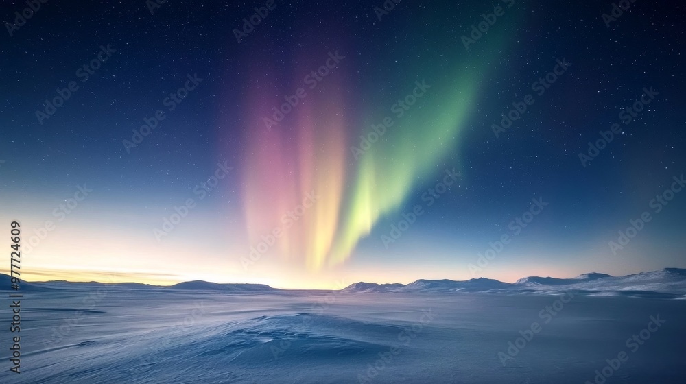 South Pole, luminous aurora display, deep night sky. South Pole, luminous aurora display, deep night sky.