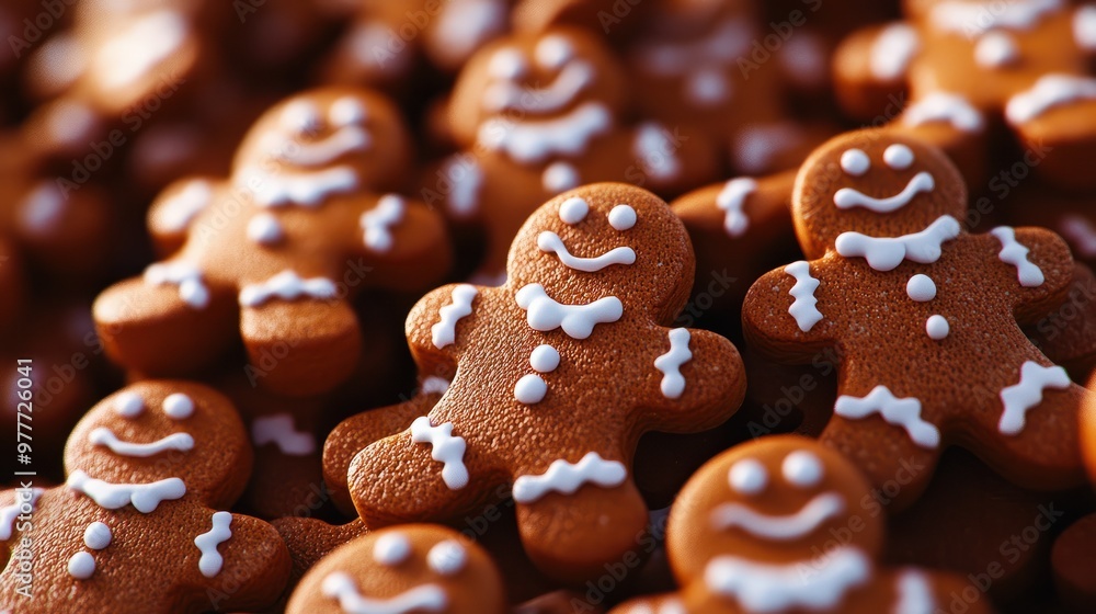 Closeup of many gingerbread men cookies, Generative AI Closeup of many gingerbread men cookies, Generative AI