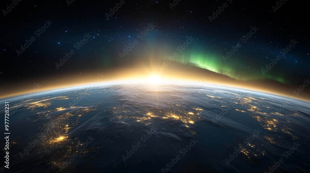 Southern Hemisphere illumination, aurora across Antarctic. Southern Hemisphere illumination, aurora across Antarctic.