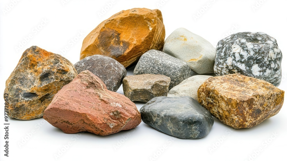 assortment of large rugged rock stones in various shapes and sizes isolated on pristine white background natural textures and forms photo assortment of large rugged rock stones in various shapes and sizes isolated on pristine white background natural textures and forms photo