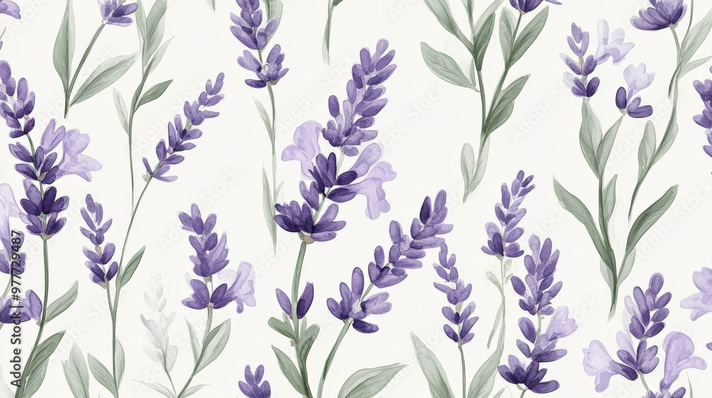Beautiful lavender flower pattern with soft purples and greens, botanical style Beautiful lavender flower pattern with soft purples and greens, botanical style