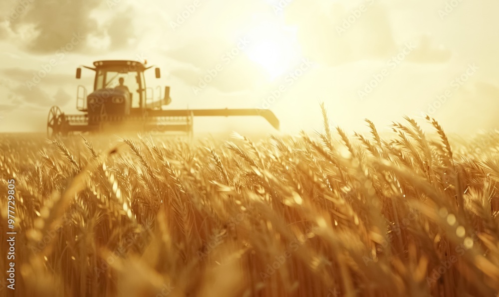 combine harvester and golden wheat field harvesting crops, agriculture concept combine harvester and golden wheat field harvesting crops, agriculture concept