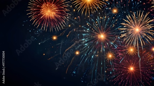 Colorful fireworks lighting up the night sky in a festive celebration photo