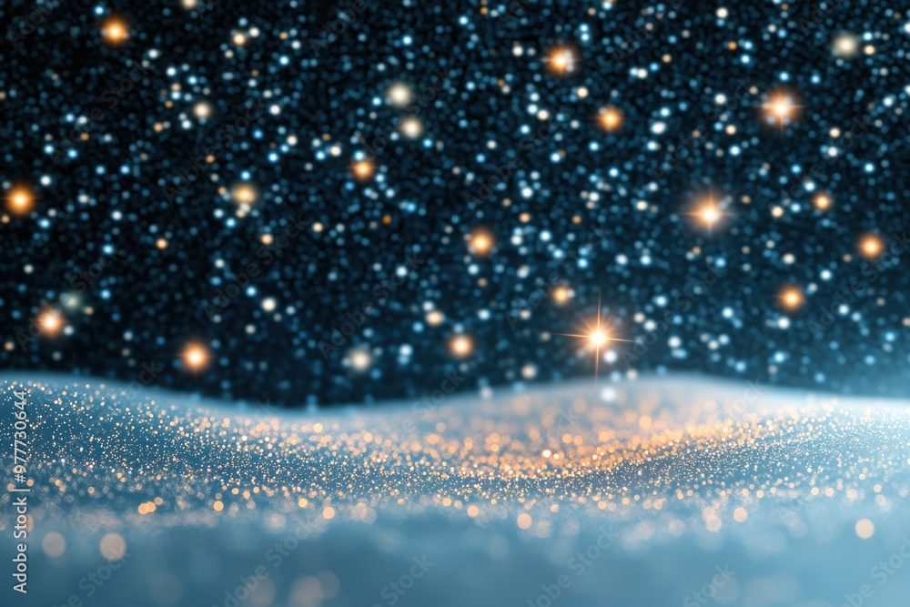 Obraz premium A mesmerizing view of twinkling stars above a shimmering snow landscape, creating a magical and serene atmosphere.