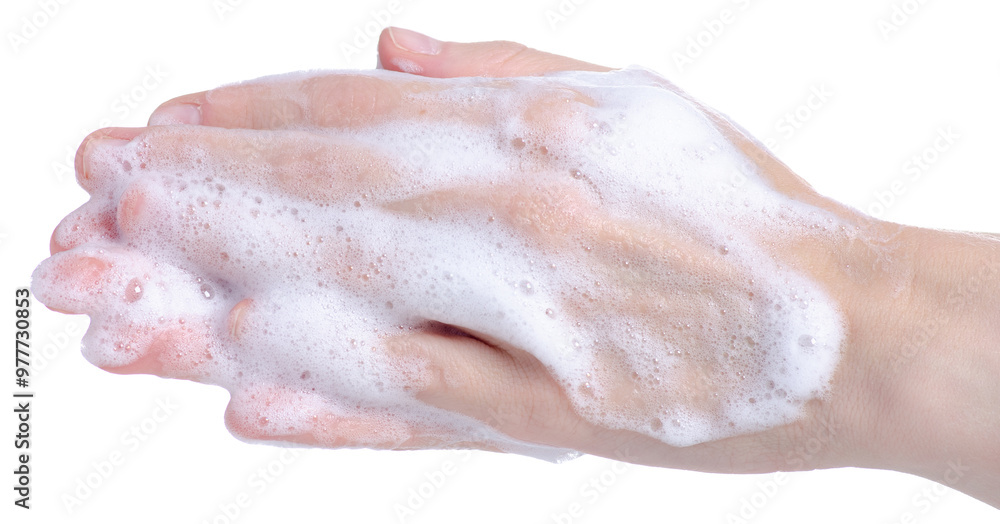 Soap hands in the foam beauty health on a white background isolation Soap hands in the foam beauty health on a white background isolation
