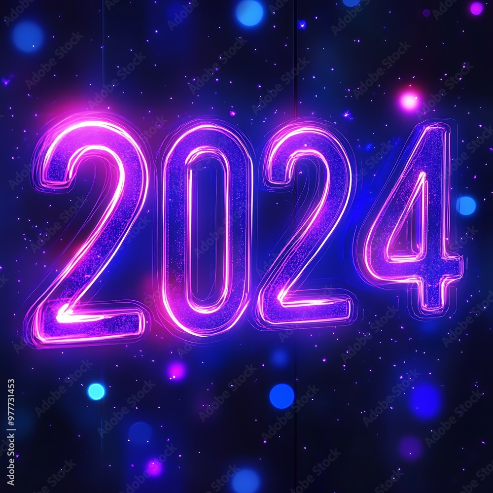 Obraz premium Vibrant Neon 2024 Background for Festive Celebrations