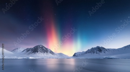 Southern lights, Antarctica s polar night, aurora colors. photo