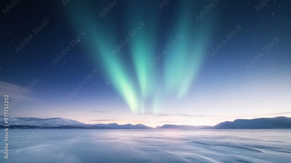 Fototapeta premium Southern lights, aurora illuminating icy seas, cold and serene night.