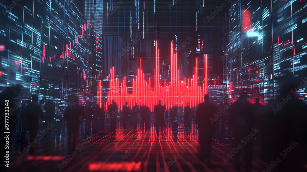 3D illustration of stock market volatility, with red bars and falling lines representing a financial downturn.
3D illustration of stock market volatility, with red bars and falling lines representing a financial downturn.