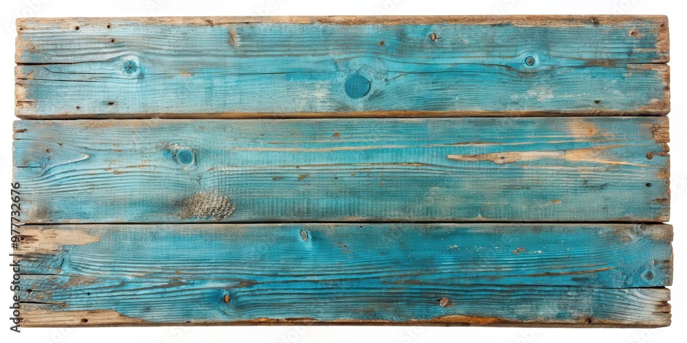 Old, weathered wooden plank painted in a weathered blue finish