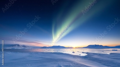 Southern lights, aurora shimmering in Antarctic night.