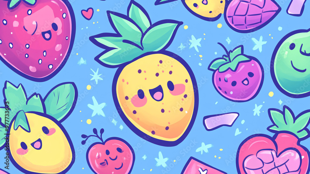 Cute Cartoon Fruits Seamless Pattern Cute Cartoon Fruits Seamless Pattern