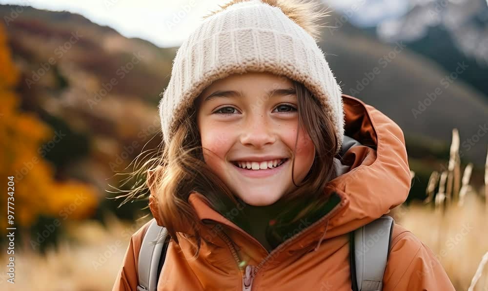 Portrait of a smiling little girl in winter jacket and hat outdoors Portrait of a smiling little girl in winter jacket and hat outdoors