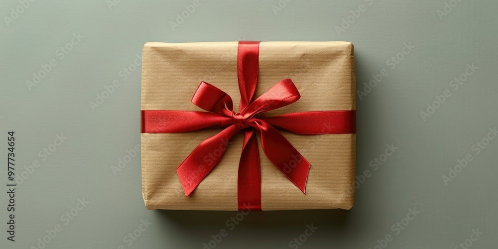 Minimalistic wrapped present with a red ribbon on a muted background for any celebration Minimalistic wrapped present with a red ribbon on a muted background for any celebration