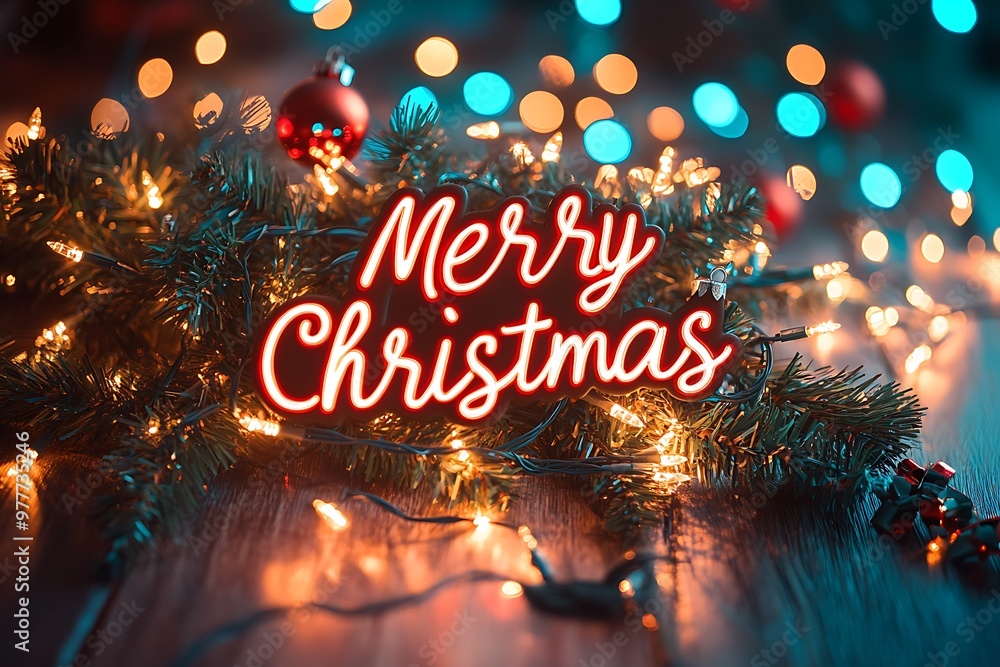 Merry Christmas in Sparkling Holiday Lights and Garlands Merry Christmas in Sparkling Holiday Lights and Garlands