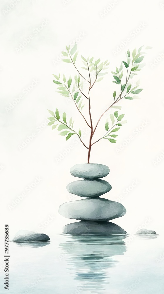 A serene arrangement of stones with a blossoming tree symbolizing growth, resilience, and harmony in a tranquil environment. A serene arrangement of stones with a blossoming tree symbolizing growth, resilience, and harmony in a tranquil environment.