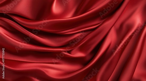 A red fabric with a pattern of a wave. The fabric is long and flowing. Concept of elegance and luxury