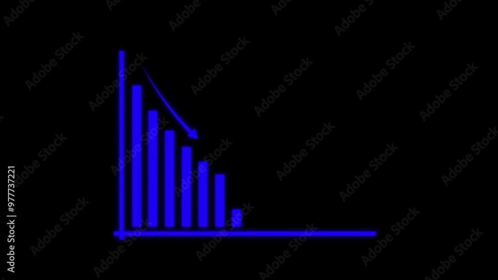 Blue color Down business graph icon animation on background. Bad Economy Recession Graph Chart Chalkboard Style. Blue color Down business graph icon animation on background. Bad Economy Recession Graph Chart Chalkboard Style.