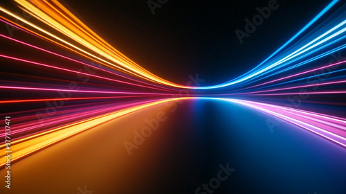 Cinematic Abstract Photography with Geometric Shapes and Neon Lights Creating a Bright Tunnel