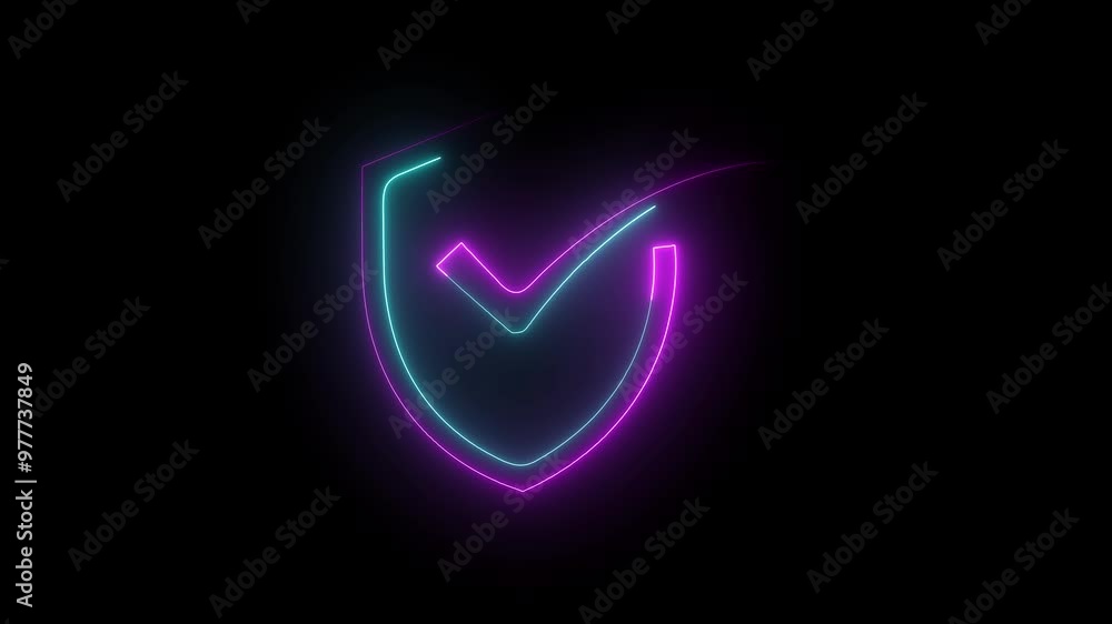 4K Line Glowing neon line. Shield check mark with check mark icon. Security, safety, protection, privacy concept. Tick mark approved icon. Tick finishing confirm, yes, right or ok sign animated . 4K Line Glowing neon line. Shield check mark with check mark icon. Security, safety, protection, privacy concept. Tick mark approved icon. Tick finishing confirm, yes, right or ok sign animated .