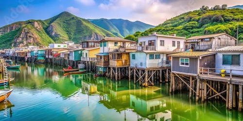 Stunning image of traditional stilt houses in Tai O fishing village, Hong Kong photo