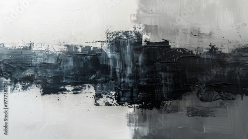 A minimalist abstract background with large, sweeping gestures of matte charcoal and soft grey paints, applied with a dry brush technique. 