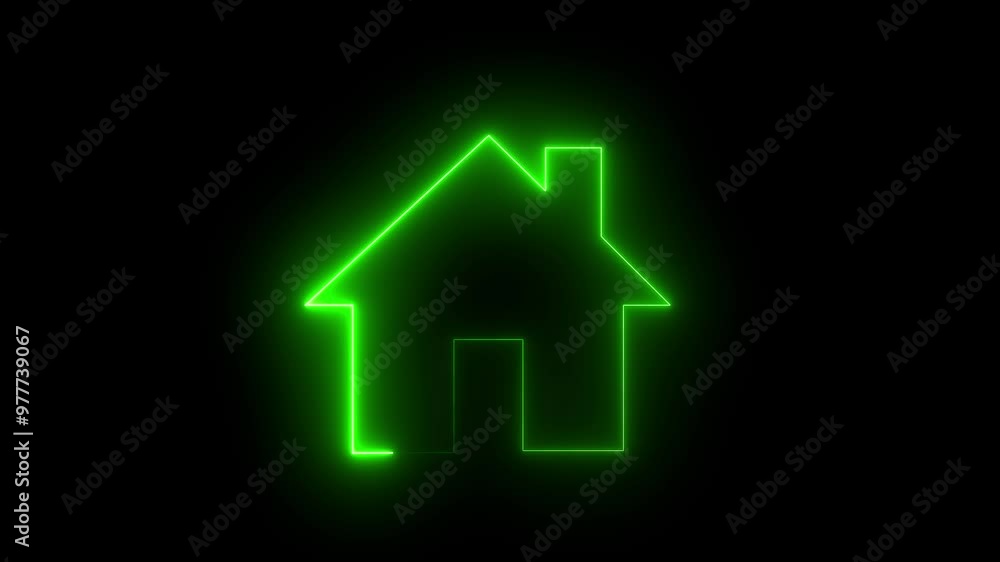 Home button icon animation by green color neon on black background. Neon home button icon animation, shiny symbol. glowing House, home building animation. Home button icon animation by green color neon on black background. Neon home button icon animation, shiny symbol. glowing House, home building animation.