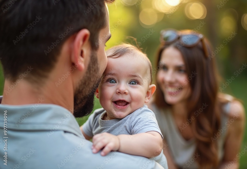 A man is holding a baby and smiling A man is holding a baby and smiling