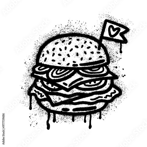 Vector illustration of a hand-drawn burger in graffiti style
