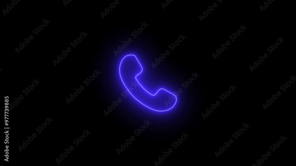 Blue color Glowing neon calling icon animation on black background. Glowing neon line Telephone call icon animation. Blue color Glowing neon calling icon animation on black background. Glowing neon line Telephone call icon animation.