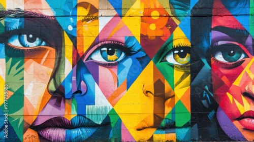 A photo of a colorful street art mural