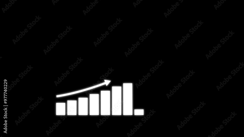 White color growth chart on black background. Economic progress chart. Bar infographic. Statistics and data analysis. Profit increasing to future target . Growing business concept icon White color growth chart on black background. Economic progress chart. Bar infographic. Statistics and data analysis. Profit increasing to future target . Growing business concept icon