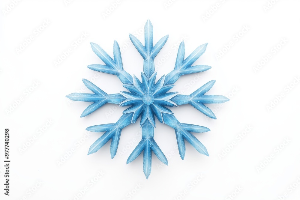 A blue 3D snowflake with sharp, crystalline edges, perfect for winter themes, isolated on white background A blue 3D snowflake with sharp, crystalline edges, perfect for winter themes, isolated on white background